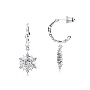 Elegant geometric snowflake drop earrings with blue zircon crystals for Christmas gifts