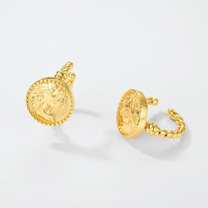 Vintage gold relief coin earrings with goddess medusa portrait in S925 silver