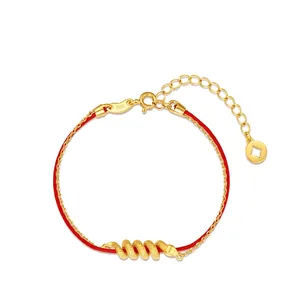 S925 Sterling Silver Snake Red Rope Bracelet For Women Gold Plated Zodiac Animal Hand Woven Double Layer Jewelry Gift