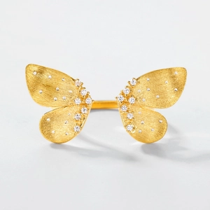 Elegant gold butterfly ring with brushed finish and sparkling crystals for women