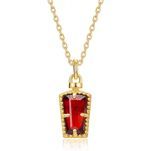 Collier Pendentif Flacon de Parfum Vintage en Argent Sterling S925 Avec Grenat du Mozambique Plaqué Or Bijoux de Mode pour Femme