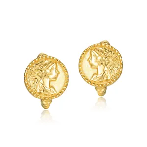 S925 Sterling Silver 10K Gold Plated Goddess Relief Coin Ear Cuff Vintage Embossed Non Piercing Clip Earrings For Women Jewelry