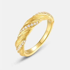 Vintage gold plated S925 silver Mobius ring with brushed texture and small diamonds