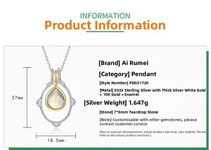 Spécifications détaillées du pendentif goutte en labradorite argent S925 et or 10K