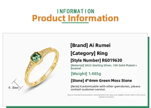 Detail specifications of S925 silver vintage moss agate ring with dimensions and materials