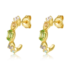 Elegant S925 sterling silver C-shaped hoop earrings with colorful gemstones