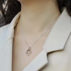 Collier Pendentif Goutte d'Eau en Argent Sterling S925 Vintage en Labradorite Naturelle Bijoux de Commuter Minimalistes Elégants pour Femme Mariage Quotidien