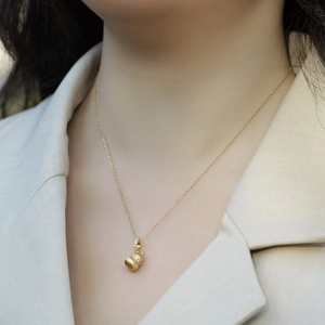 Collier calebasse en argent S925 plaqué or 10K brossé pour femme au style rétro chic