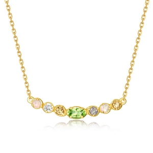 S925 sterling silver gold plated necklace with green peridot and opal gemstones