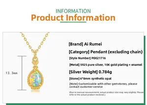 Close-up of S925 silver opal perfume bottle pendant with precise 13.3mm measurements