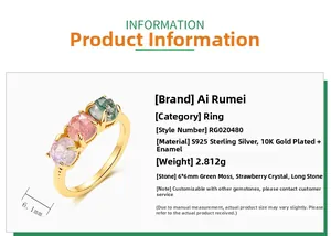 Detail specifications of S925 silver ring with moss agate and strawberry crystal stones