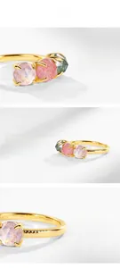 Detailed macro view of S925 sterling silver ring with three colorful faceted gemstones