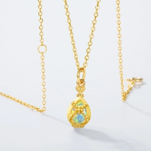 Luxurious S925 sterling silver perfume bottle necklace with vibrant opal pendant and gold plating