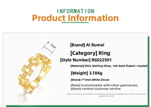 Detail of S925 silver 10K gold plated ring with woven texture and 1mm zircon stone