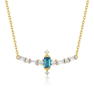 Collana vintage in argento S925 con ciondolo Topazio Blu Londra e finitura oro