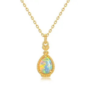 S925 Sterling Silver Perfume Bottle Pendant Necklace For Women Synthetic Opal Teardrop Necklace Vintage Japanese Light Luxury Jewelry