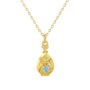 Japanese luxury S925 silver necklace with golden perfume bottle opal pendant