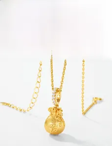 Detailed close-up of S925 silver lucky bag pendant with brushed texture and zircon inlay