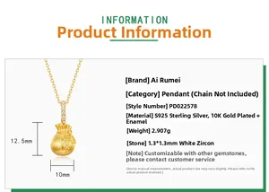 Detailed specs of the vintage S925 sterling silver gold fortune bag pendant with zircon