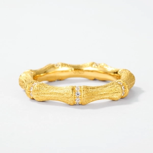 Minimalist S925 sterling silver gold-plated bamboo ring with sparkling zircon stones