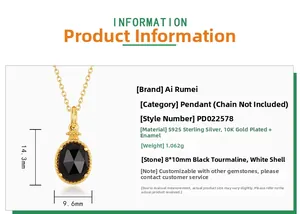 S925 silver gold necklace pendant specifications with smoky quartz and shell detail