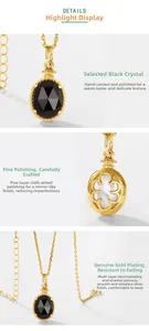 Detail of S925 silver necklace with double-sided smokey quartz and clover pearl inlay