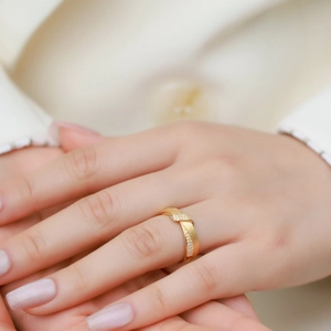 French retro s925 silver ring with brushed gold finish and crisscross diamond accents