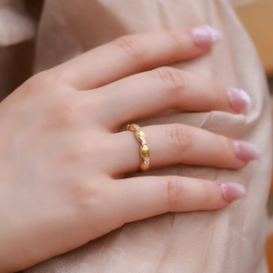 Handcrafted brushed 925 silver ring with 10K gold plating and sparkling zircon stones