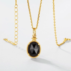 Elegant gold S925 silver necklace with oval faceted brown smoky quartz pendant for women