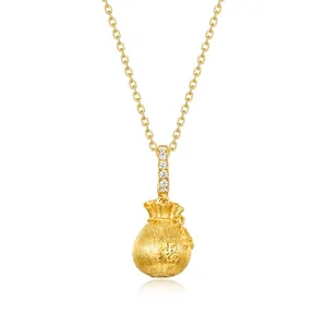 S925 Sterling Silver Lucky Bag Pendant Necklace For Women Retro Brushed Gold Plated Zirconia Inlaid Money Bag Fine Jewelry