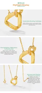 Close-up of 18K gold S925 silver necklace with brushed heart and LOVE engraving