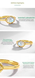 Detailed views of labradorite gemstone ring with gold plating and faceted blue sheen