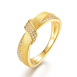 French style S925 sterling silver knotted ring with gold finish and crystal stones