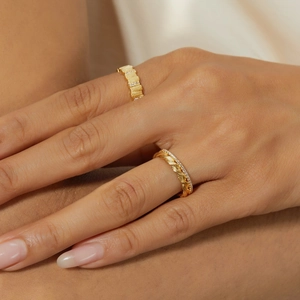 Ensemble de bagues luxe en argent S925 brossé doré avec pavé de diamants fins