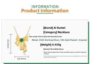 Detail of S925 sterling silver bow necklace featuring a 4x4mm green emerald gemstone