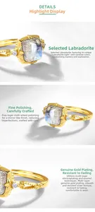 Macro detail of geometric labradorite stone and gold-plated silver ring band textures