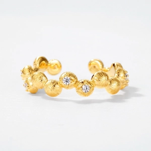 Sparkling S925 silver ring with brushed gold finish and inlaid zircon stones