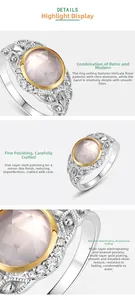 Détail d'une bague en argent S925 avec motifs gravés et quartz rose naturel facetté