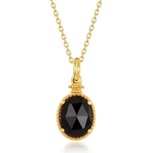 925 Sterling Silver Gold Plated Smokey Quartz White Mother Of Pearl Double Sided Oval Pendant Necklace For Women Vintage Jewelry