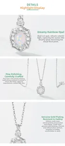 Detail of hollow floral gold plating and oval synthetic opal on S925 silver necklace