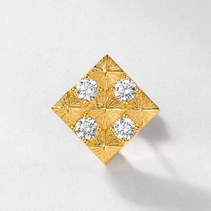 Minimalist S925 sterling silver gold plated rhombus earrings with sunray texture and zircon