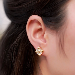 Elegant gold square stud earrings for women with brushed lattice and sparkling cubic zirconia