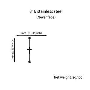 Detailed technical diagram of a 42mm black 316 stainless steel cross industrial barbell
