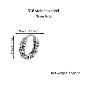 Details zu Creolen aus 316 Edelstahl mit Sternmuster und Maßen von 16mm x 15mm