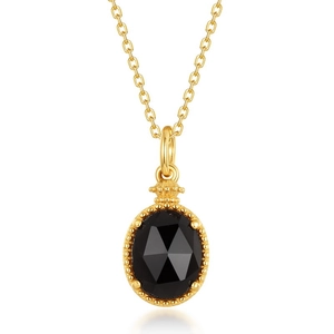 S925 silver gold-plated necklace with oval black faceted gemstone pendant