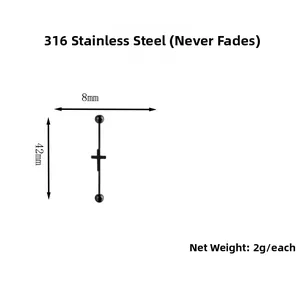 Detailed view of black 316 stainless steel 42mm industrial barbell with cross design
