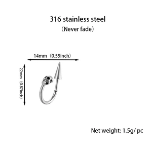 Detailed dimensions of 316 stainless steel skull hoop earring with punk spike design