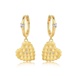 Elegant gold heart-shaped cookie drop earrings with micro-inlaid crystals and brushed texture