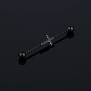 Stainless Steel Cross Industrial Barbell Earring Punk Gothic Body Piercing Jewelry Unisex Simple Ear Bone Screw Stud Piercing Accessory