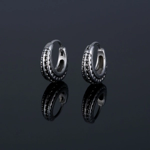Vintage 316L Edelstahl Creolen Für Herren Damen Geprägte Perlenstruktur Punk Gothic Silber Farbe Design Schmuck